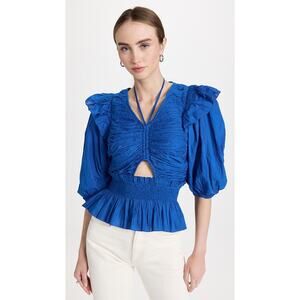 Sea New York Paco Solid Puff Sleeve Aqua Top Women's Sz S NWT New